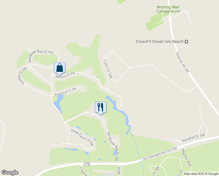 map of restaurants, bars, coffee shops, grocery stores, and more near 7396 Balmore Drive in Sunset Beach