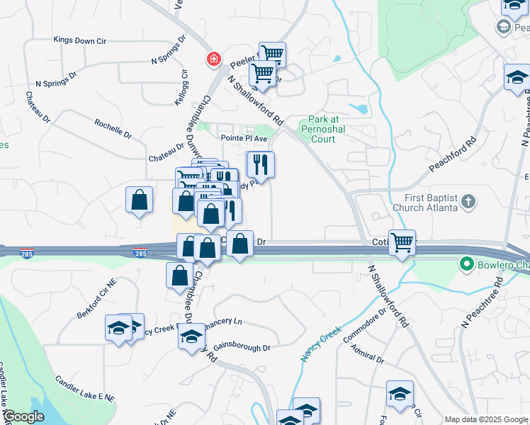 map of restaurants, bars, coffee shops, grocery stores, and more near 4333 Dunwoody Park in Dunwoody