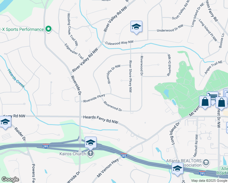 map of restaurants, bars, coffee shops, grocery stores, and more near 465 Riverside Parkway in Atlanta