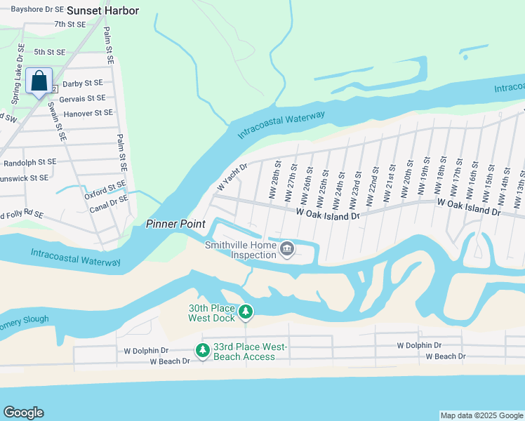map of restaurants, bars, coffee shops, grocery stores, and more near 2803 W Oak Island Dr in Oak Island