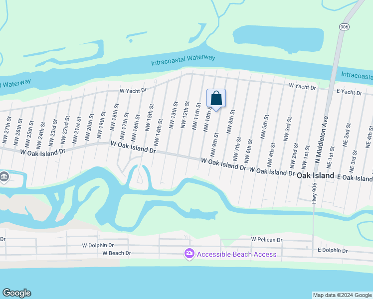 map of restaurants, bars, coffee shops, grocery stores, and more near 101 Northwest 11th Street in Oak Island