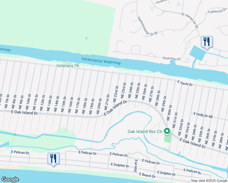 map of restaurants, bars, coffee shops, grocery stores, and more near 121 Northeast 22nd Street in Oak Island
