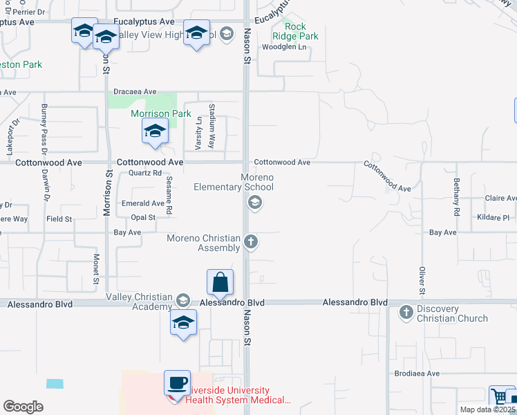 map of restaurants, bars, coffee shops, grocery stores, and more near 13700 Nason Street in Moreno Valley