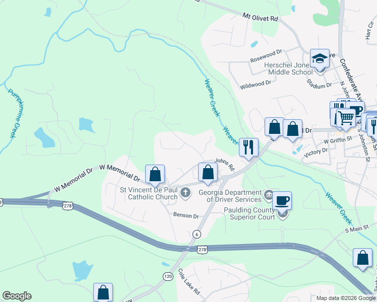 map of restaurants, bars, coffee shops, grocery stores, and more near 4095 Woodland Drive in Dallas