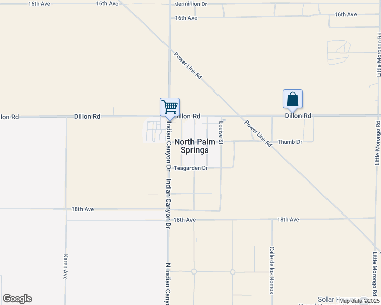 map of restaurants, bars, coffee shops, grocery stores, and more near 17349 Sanborn Street in North Palm Springs