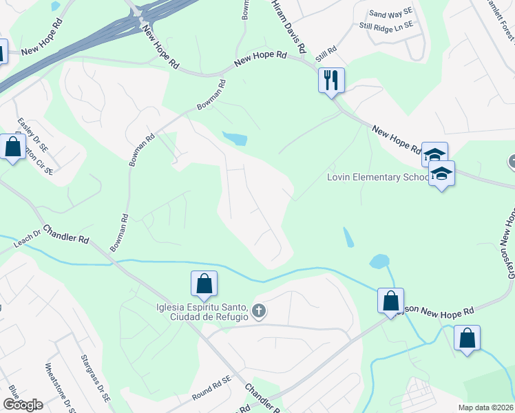 map of restaurants, bars, coffee shops, grocery stores, and more near 505 Sanford Creek Lane in Lawrenceville