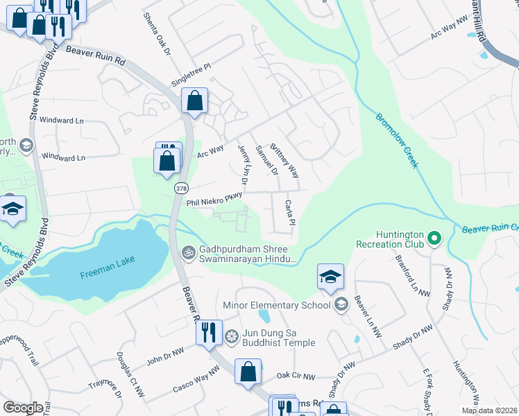 map of restaurants, bars, coffee shops, grocery stores, and more near 4179 Jeanette Court in Norcross