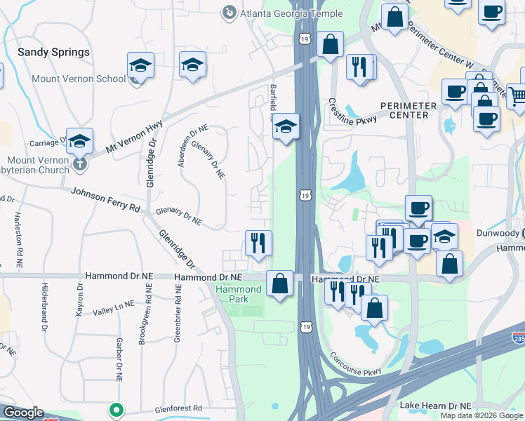 map of restaurants, bars, coffee shops, grocery stores, and more near 6014-6022 Barfield Road Northeast in Sandy Springs