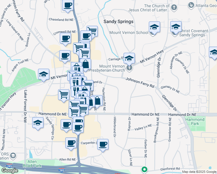 map of restaurants, bars, coffee shops, grocery stores, and more near 373 Hilderbrand Drive in Atlanta