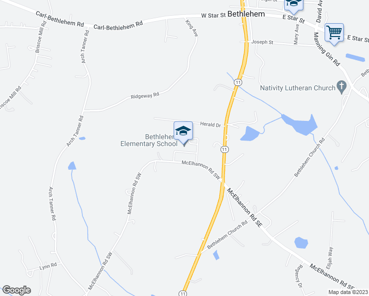 map of restaurants, bars, coffee shops, grocery stores, and more near 47 McElhannon Road Southwest in Bethlehem