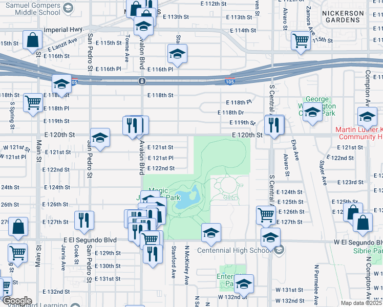 map of restaurants, bars, coffee shops, grocery stores, and more near 12109 McKinley Avenue in Los Angeles