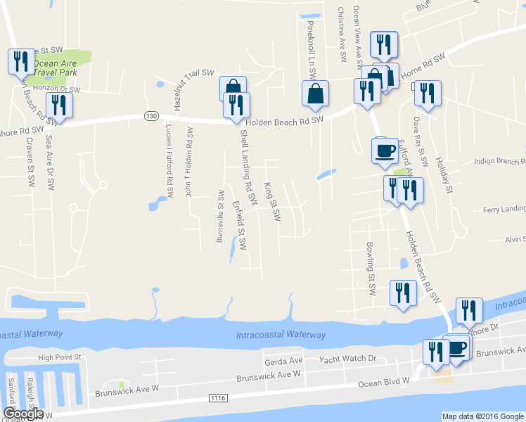 map of restaurants, bars, coffee shops, grocery stores, and more near 2960 Shell Landing Road Southwest in Supply