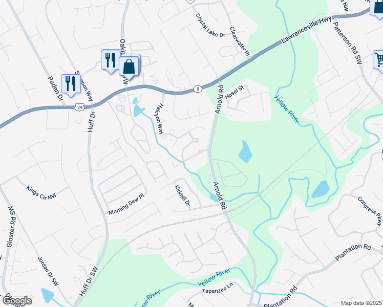 map of restaurants, bars, coffee shops, grocery stores, and more near 2287 Stancrest Ln in Lawrenceville
