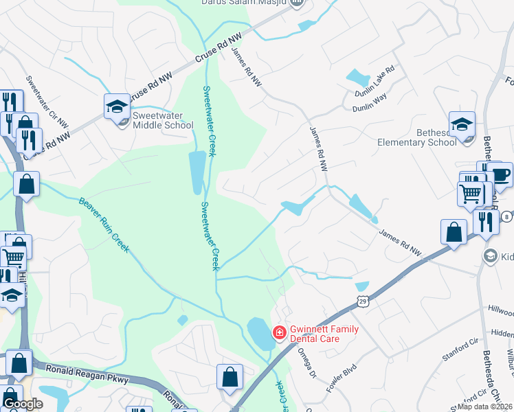 map of restaurants, bars, coffee shops, grocery stores, and more near 630 Harbor Point Ct NW in Lawrenceville