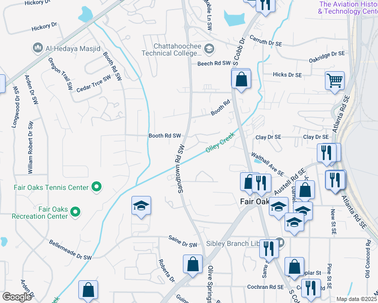 map of restaurants, bars, coffee shops, grocery stores, and more near 101 Grampian Court in Marietta