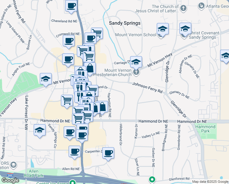 map of restaurants, bars, coffee shops, grocery stores, and more near 373 Hilderbrand Drive in Atlanta