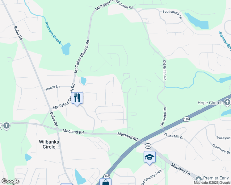 map of restaurants, bars, coffee shops, grocery stores, and more near 89 Timberland Trace Way in Dallas
