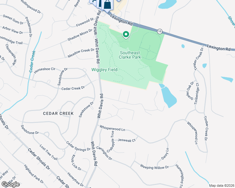 map of restaurants, bars, coffee shops, grocery stores, and more near 115 Greenbrier Way in Athens