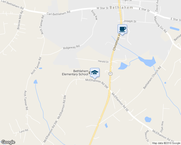map of restaurants, bars, coffee shops, grocery stores, and more near 47 McElhannon Road Southwest in Bethlehem
