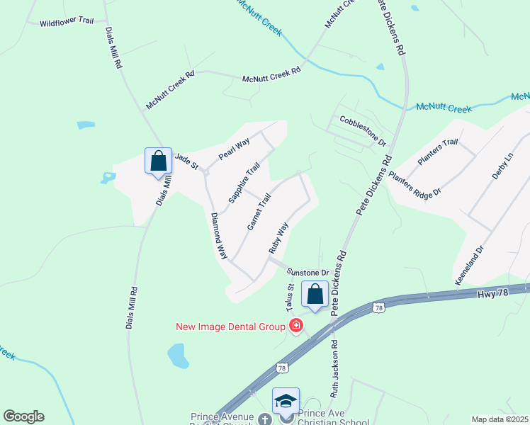 map of restaurants, bars, coffee shops, grocery stores, and more near 1080 Garnet Trail in Bogart