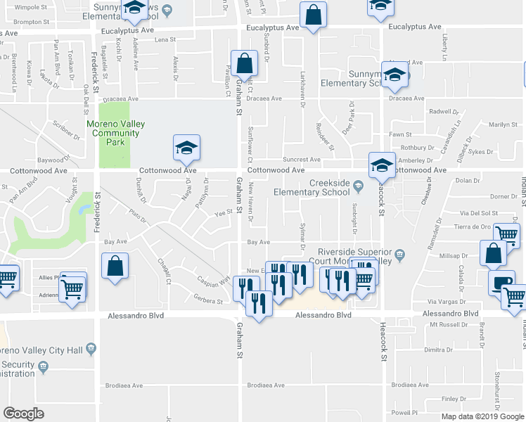 map of restaurants, bars, coffee shops, grocery stores, and more near 13643 Golden Eagle Court in Moreno Valley