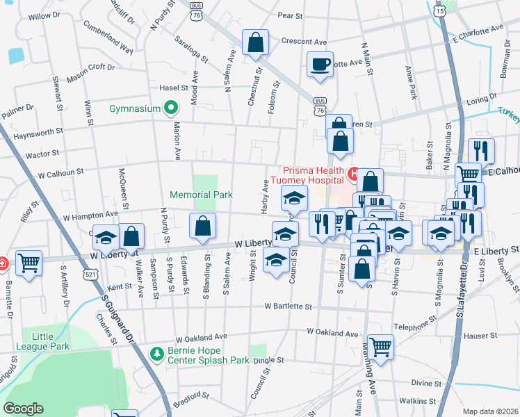 map of restaurants, bars, coffee shops, grocery stores, and more near 325 West Hampton Avenue in Sumter