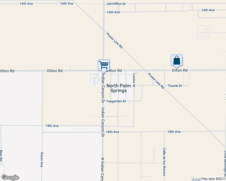 map of restaurants, bars, coffee shops, grocery stores, and more near 17312 Covey Street in North Palm Springs