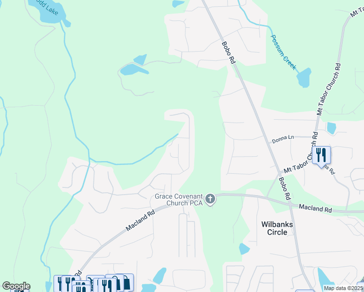 map of restaurants, bars, coffee shops, grocery stores, and more near 132 Donegal Way in Dallas