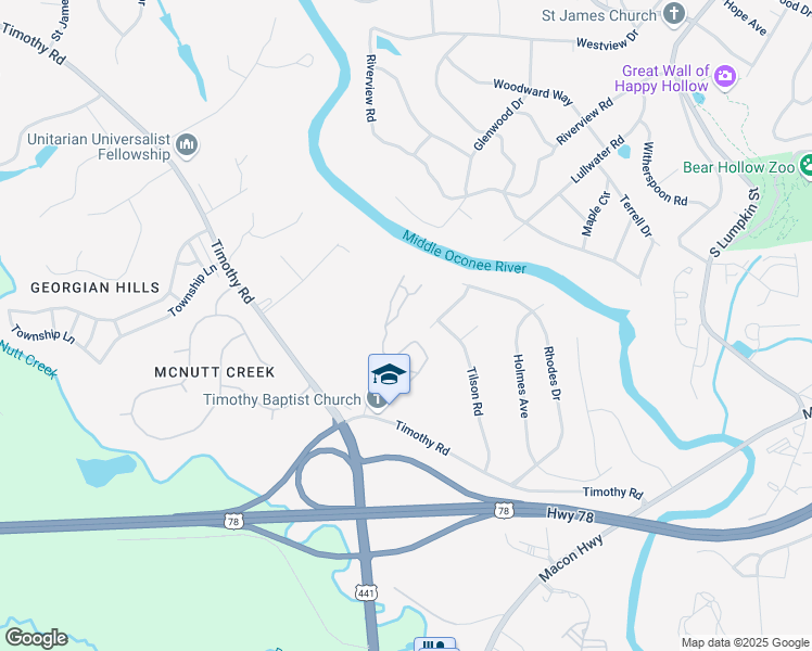 map of restaurants, bars, coffee shops, grocery stores, and more near 289 Kennington Drive in Athens