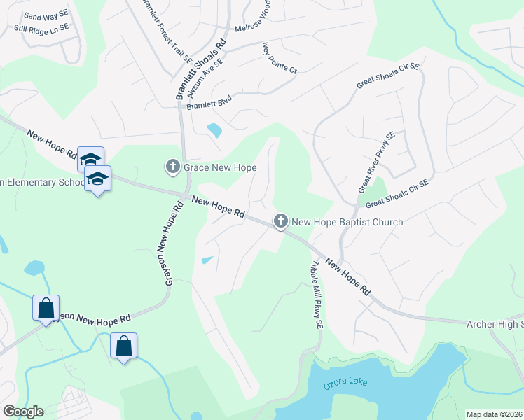 map of restaurants, bars, coffee shops, grocery stores, and more near 1146 Ida Woods Lane Southeast in Lawrenceville