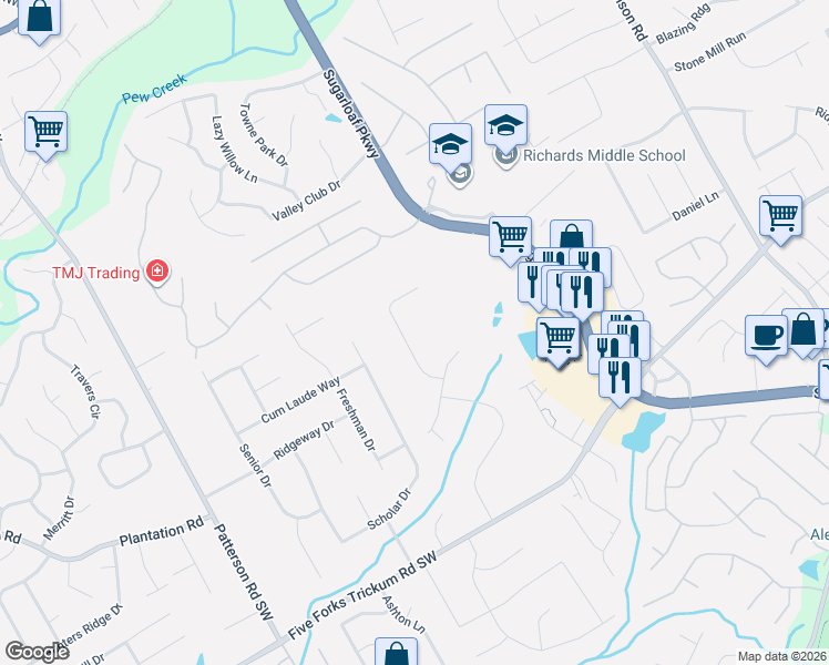 map of restaurants, bars, coffee shops, grocery stores, and more near 384 Rack Road in Lawrenceville