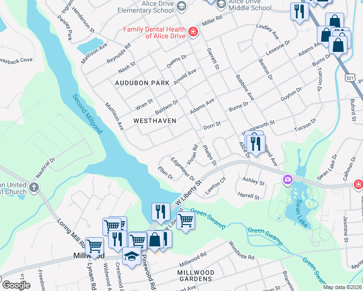 map of restaurants, bars, coffee shops, grocery stores, and more near 56 Ellen Dr in Sumter