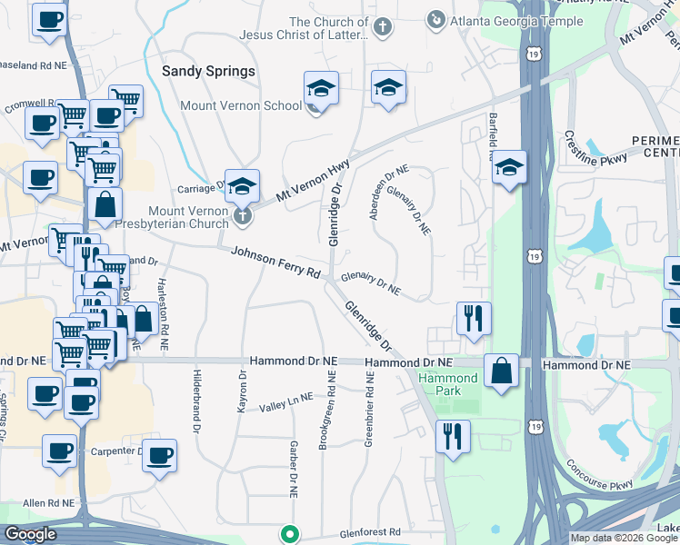 map of restaurants, bars, coffee shops, grocery stores, and more near 515 Glenmanor Court in Atlanta