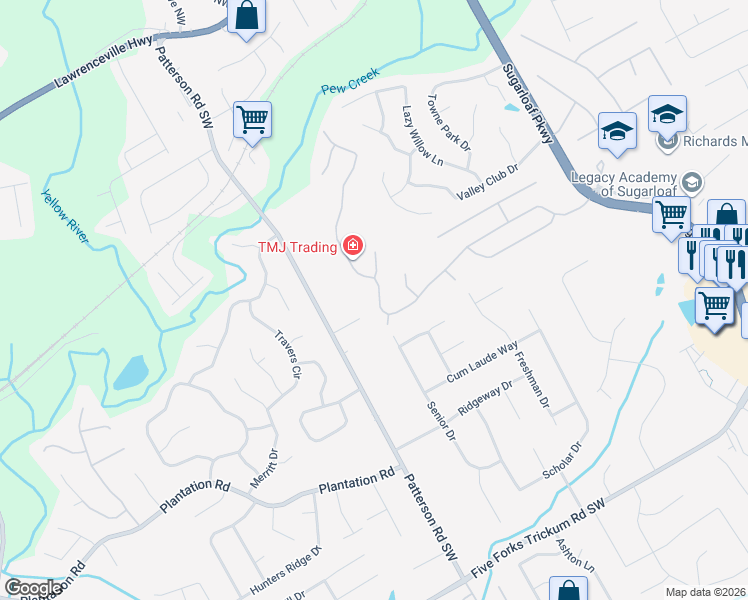 map of restaurants, bars, coffee shops, grocery stores, and more near 1984 Longmont Drive in Lawrenceville