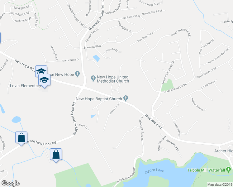 map of restaurants, bars, coffee shops, grocery stores, and more near 1146 Ida Woods Lane Southeast in Lawrenceville