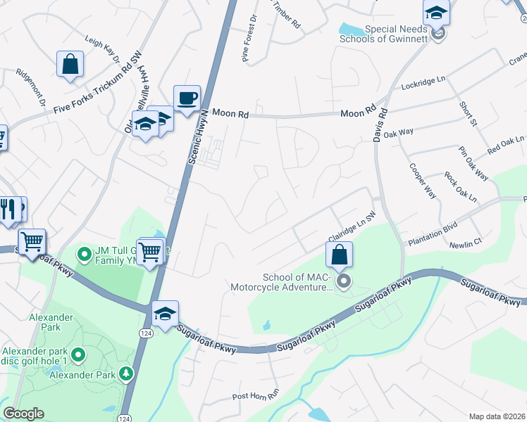 map of restaurants, bars, coffee shops, grocery stores, and more near 990 Channel Drive in Lawrenceville