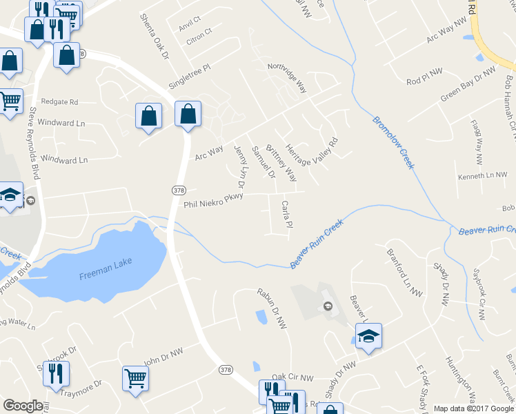 map of restaurants, bars, coffee shops, grocery stores, and more near 4179 Jeanette Court in Norcross
