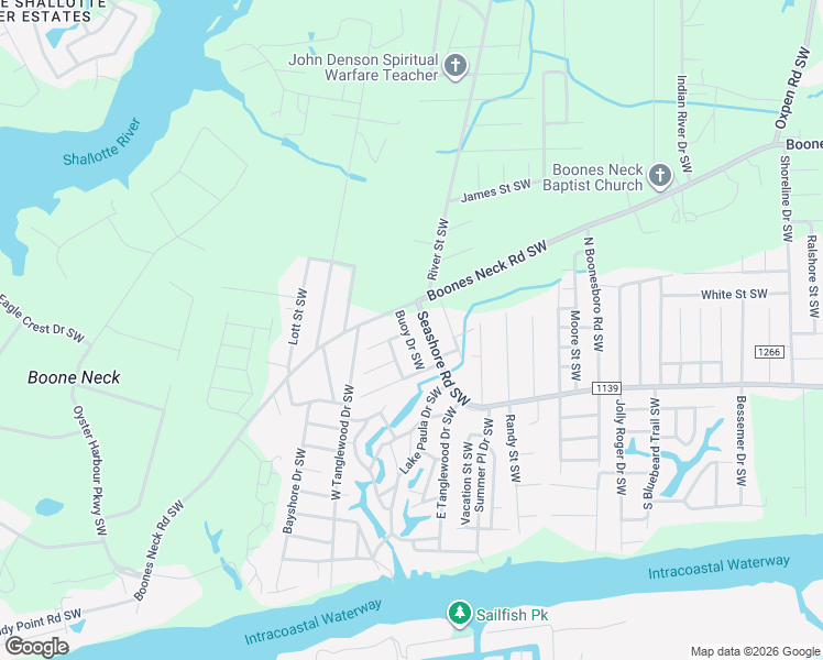 map of restaurants, bars, coffee shops, grocery stores, and more near 2220 Buoy Drive Southwest in Brunswick County