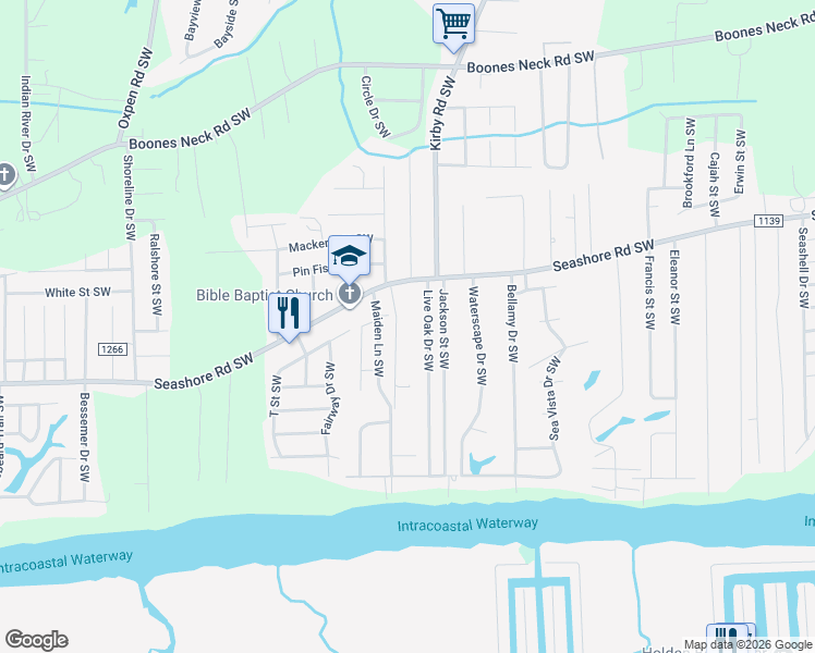 map of restaurants, bars, coffee shops, grocery stores, and more near 2584 Penny St SW in Brunswick