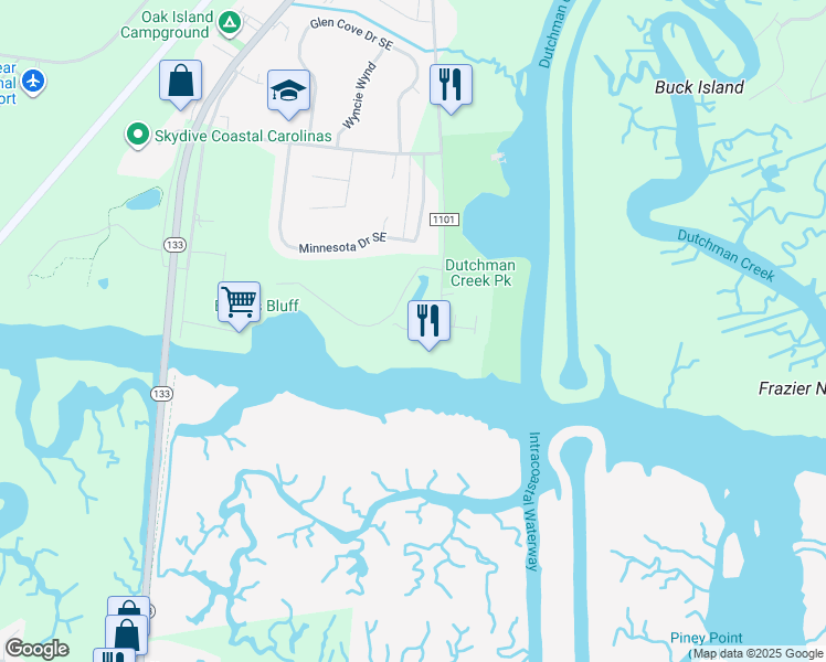 map of restaurants, bars, coffee shops, grocery stores, and more near 5002 O'Quinn Boulevard Southeast in Southport