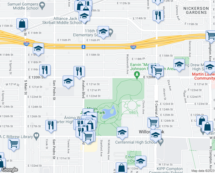 map of restaurants, bars, coffee shops, grocery stores, and more near 12109 McKinley Avenue in Los Angeles