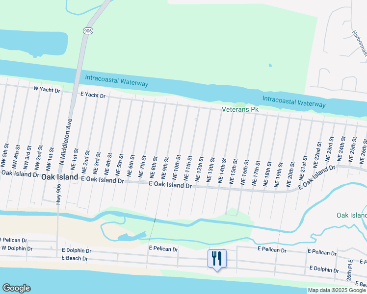 map of restaurants, bars, coffee shops, grocery stores, and more near 132 Northeast 10th Street in Oak Island