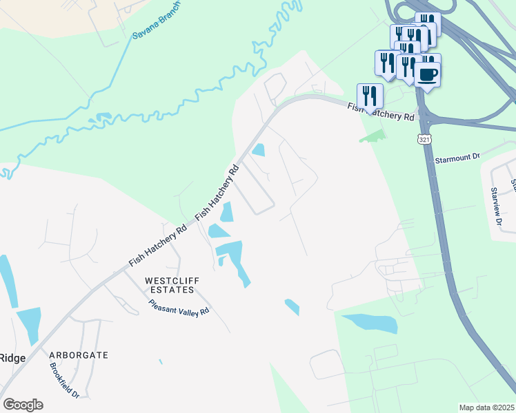map of restaurants, bars, coffee shops, grocery stores, and more near 125 Bramblewood Circle in West Columbia