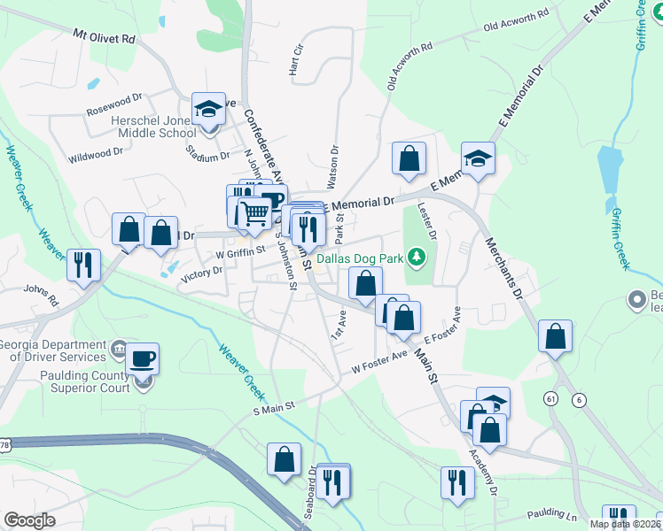 map of restaurants, bars, coffee shops, grocery stores, and more near 310 Church Street in Dallas