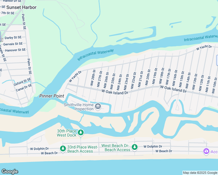 map of restaurants, bars, coffee shops, grocery stores, and more near 103 Northwest 25th Street in Oak Island