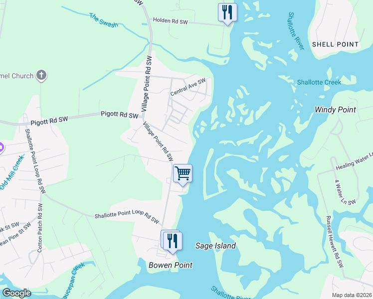 map of restaurants, bars, coffee shops, grocery stores, and more near 3958 Boyd Dr SW in Shallotte