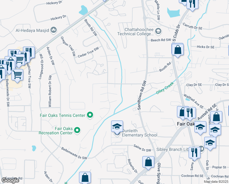 map of restaurants, bars, coffee shops, grocery stores, and more near 348 East Post Oak Crossing Southwest in Marietta