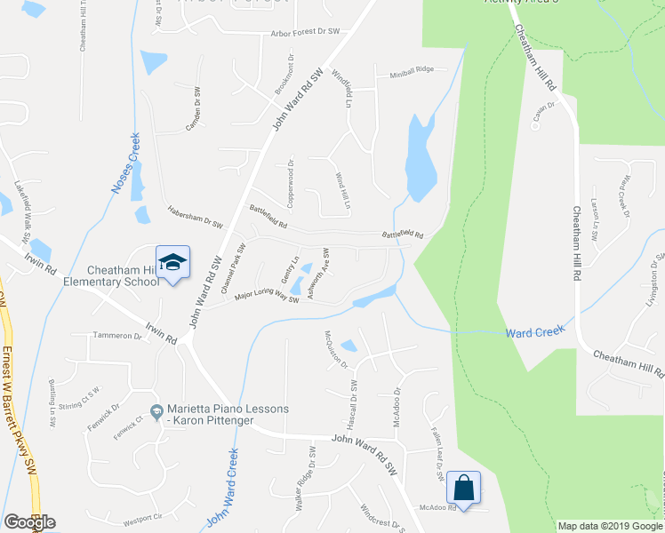 map of restaurants, bars, coffee shops, grocery stores, and more near 2131 Keeling Court in Marietta