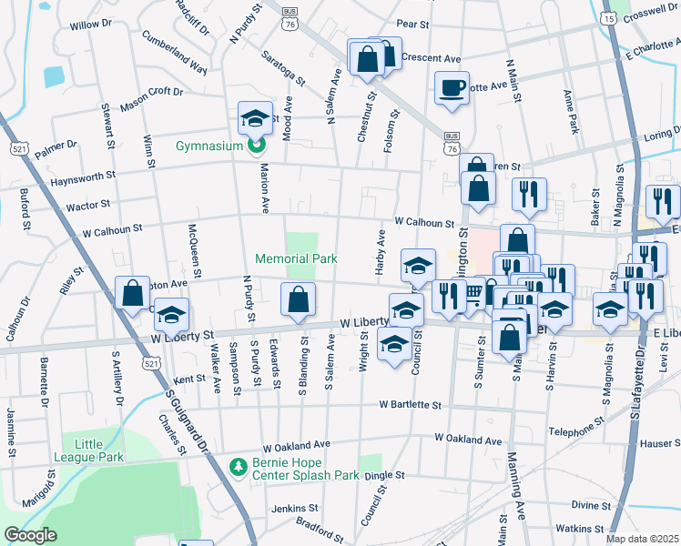 map of restaurants, bars, coffee shops, grocery stores, and more near 401 West Hampton Avenue in Sumter