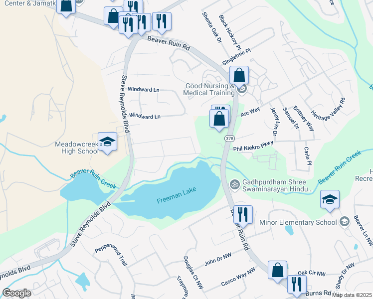 map of restaurants, bars, coffee shops, grocery stores, and more near 4399 Plantation Lane in Norcross